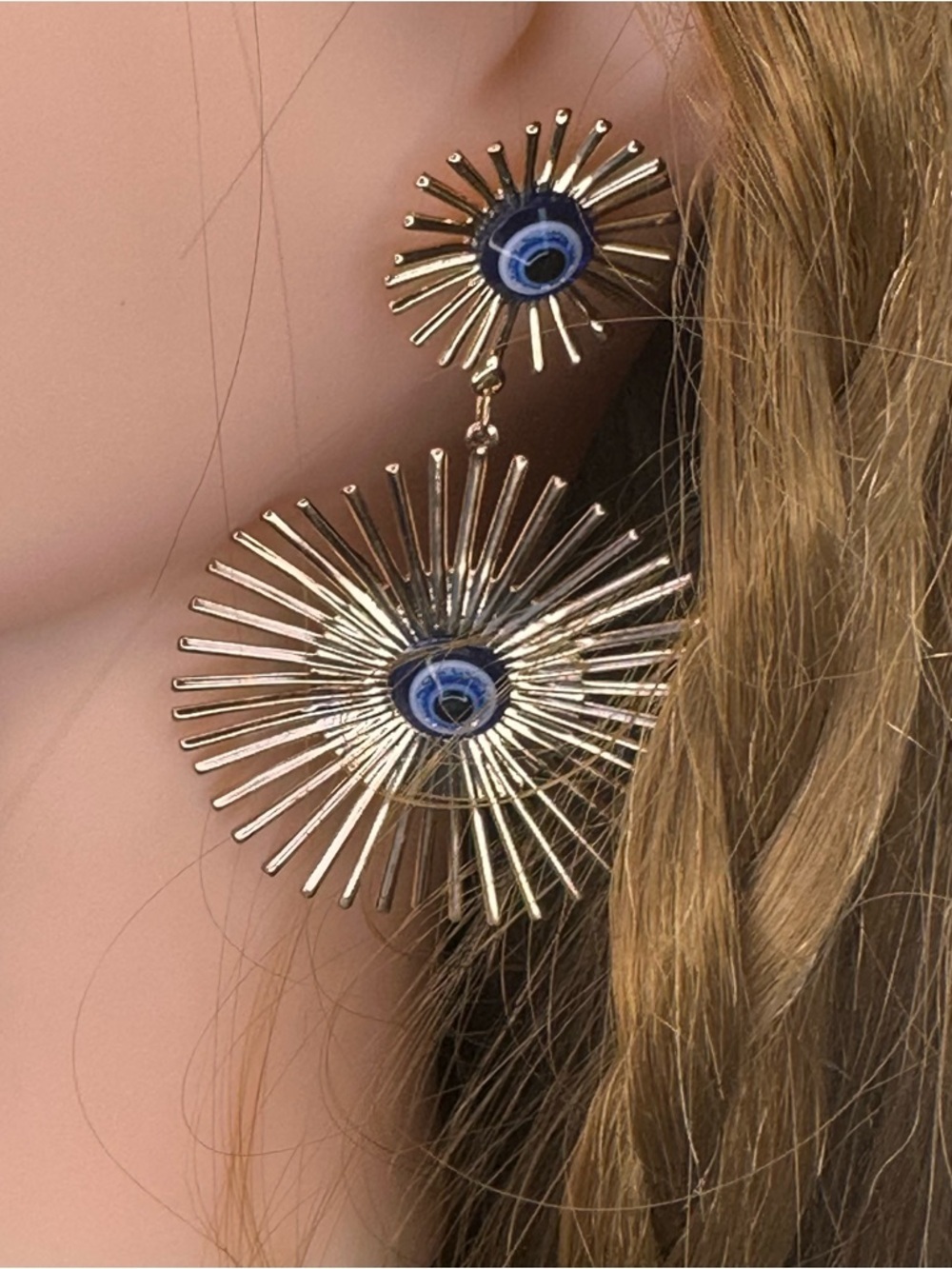 Dazzling Evil Eye Gold Tone Statement Earring Stainless Steel Protection Jewelry